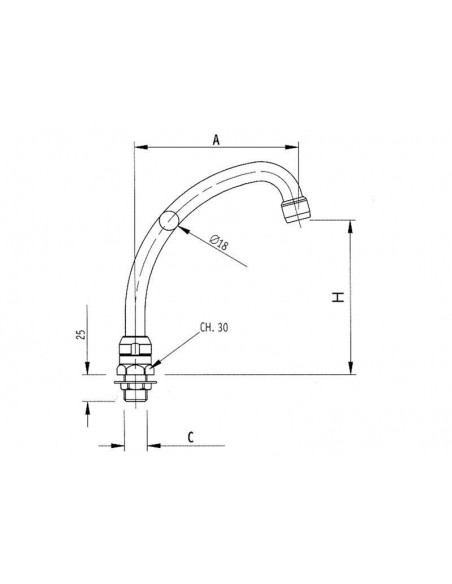Inlet spout connection 1/2" ET tube ø 18mm spout projection 155mm overall height 150mm