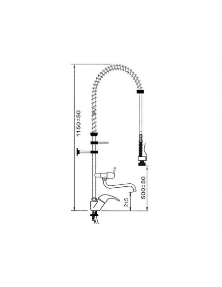 Pre-rinse unit with single lever monobloc tap, short lever with swivel tap connection 3/8