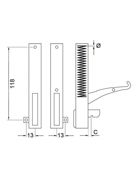 Electrolux, Gierre, GIGA, Hobart, Mareno, MBM, Star-10 oven right hinge lever length 126mm mounting distance 118mm