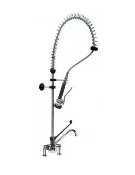 Pre-rinse unit with single lever bridge mixer tap long lever