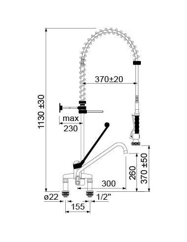 Pre-rinse unit with single lever bridge mixer...