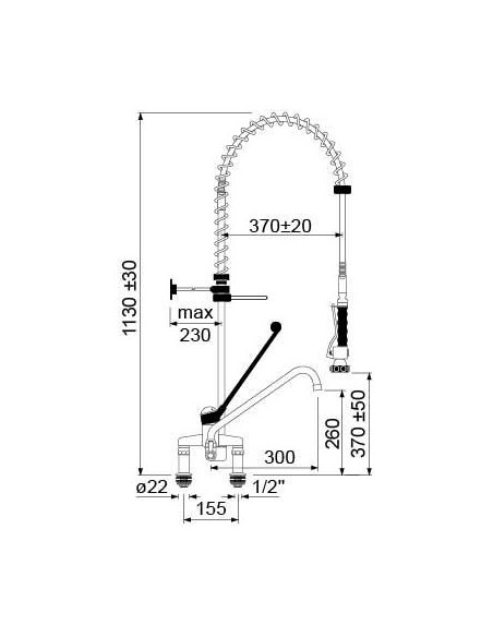Pre-rinse unit with single lever bridge mixer tap long lever